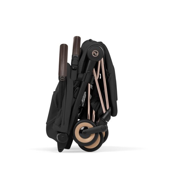 Poussette duo compacte Coya 2 avec nacelle pliable châssis Rosegold Sepia Black