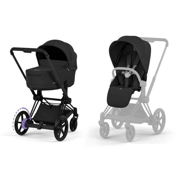 Poussette duo électrique e-Priam 3 avec nacelle pliable châssis Matt Black Sepia Black