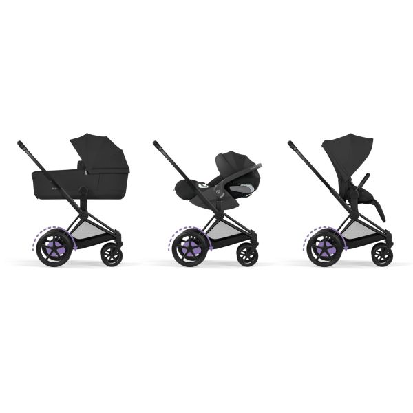 Poussette duo électrique e-Priam 3 avec nacelle pliable châssis Matt Black Sepia Black