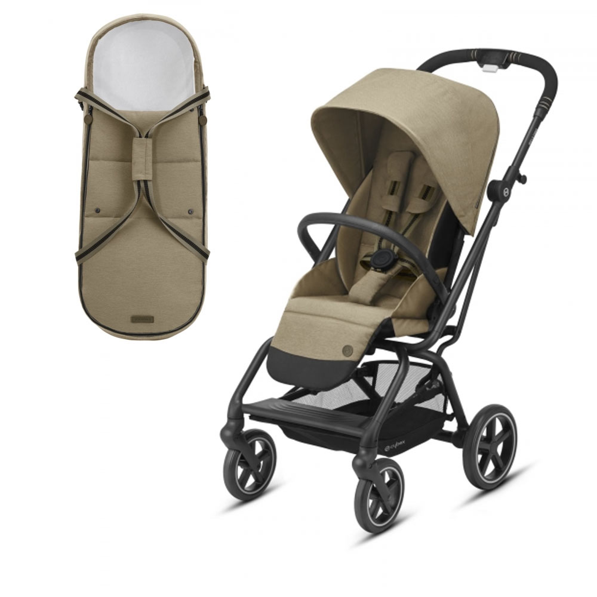 Cybex Gold Pack Duo Poussette Eezy S Twist 2 Nacelle Cocoon S Chassis Black Siege Classic Beige Made In Bebe
