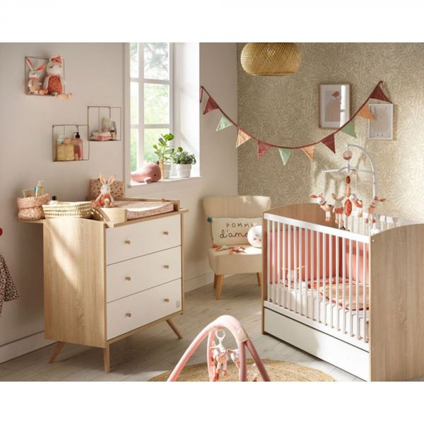 Chambre bébé duo Hamburg - Lit bébé 60x120 + Commode à langer