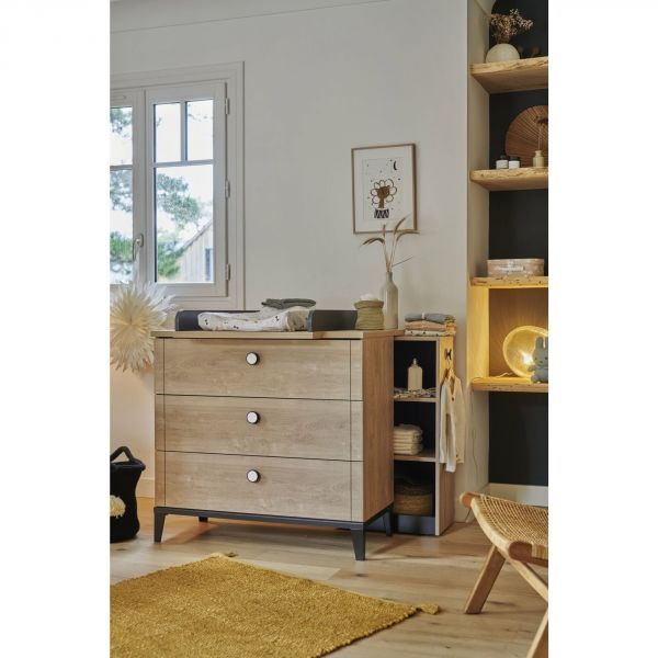 Chambre duo lit bébé évolutif 70x140 cm + commode Marcel noir