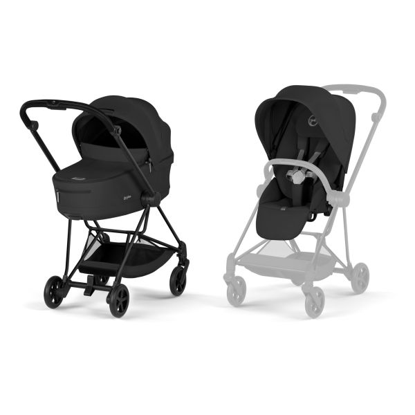 Poussette duo compacte Mios 4 avec nacelle pliable châssis Matt Black Sepia Black