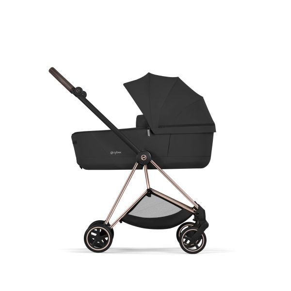Poussette duo compacte Mios 4 avec nacelle pliable châssis Rosegold Sepia Black