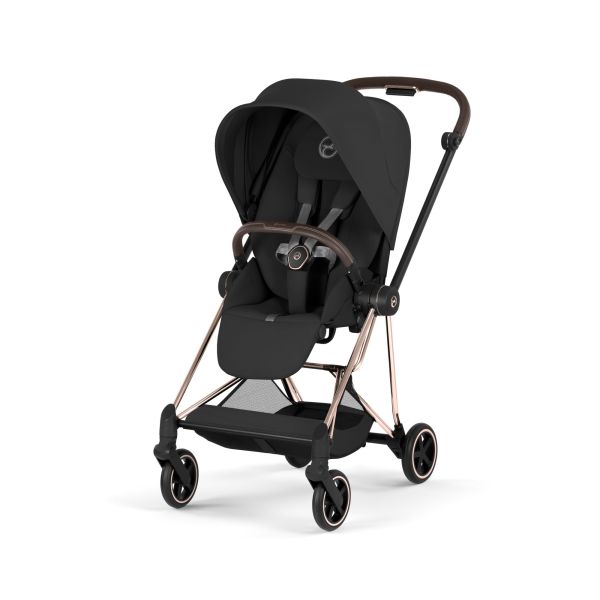 Poussette duo compacte Mios 4 avec nacelle pliable châssis Rosegold Sepia Black