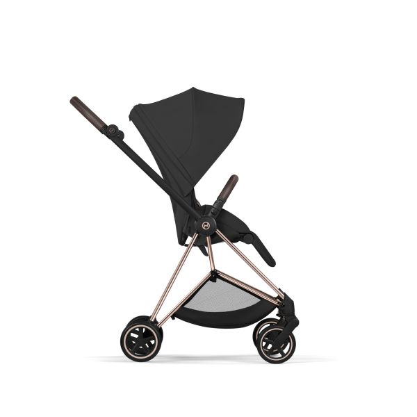 Poussette duo compacte Mios 4 avec nacelle pliable châssis Rosegold Sepia Black