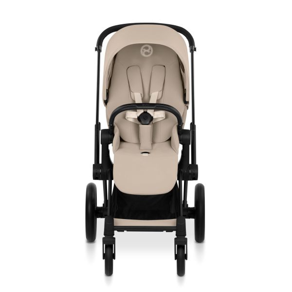 Poussette duo Priam 5 avec nacelle pliable châssis Matt Black Cozy Beige