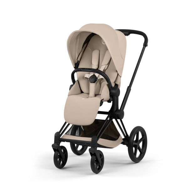 Poussette duo Priam 5 avec nacelle pliable châssis Matt Black Cozy Beige