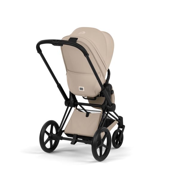 Poussette duo Priam 5 avec nacelle pliable châssis Matt Black Cozy Beige
