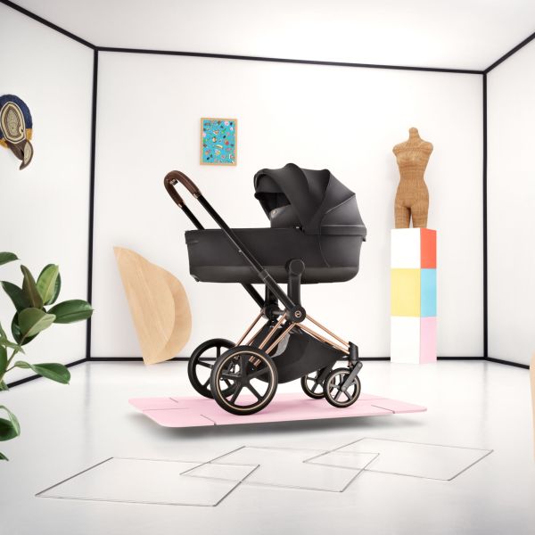Poussette duo Priam 5 avec nacelle pliable châssis Rosegold Sepia Black