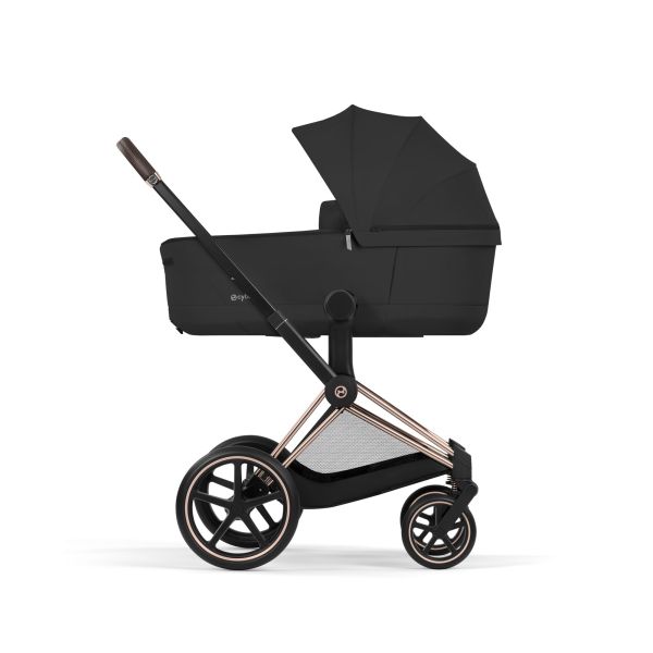Poussette duo Priam 5 avec nacelle pliable châssis Rosegold Sepia Black