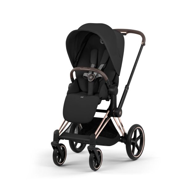 Poussette duo Priam 5 avec nacelle pliable châssis Rosegold Sepia Black