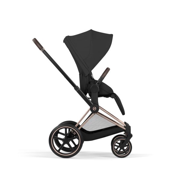 Poussette duo Priam 5 avec nacelle pliable châssis Rosegold Sepia Black
