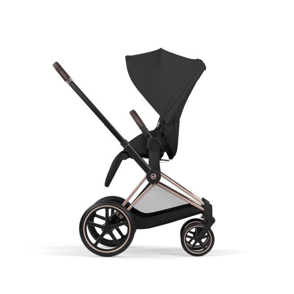 Poussette duo Priam 5 avec nacelle pliable châssis Rosegold Sepia Black