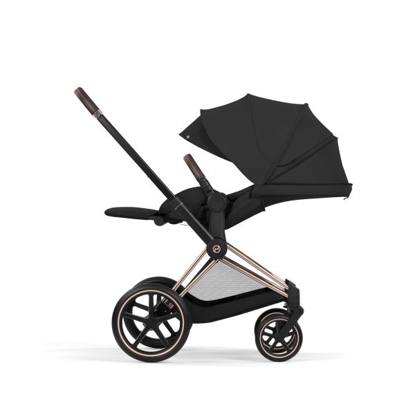 Poussette duo Priam 5 avec nacelle pliable châssis Rosegold Sepia Black