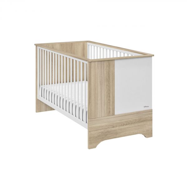 Chambre duo lit bébé évolutif 70x140 cm + commode Sacha Chêne