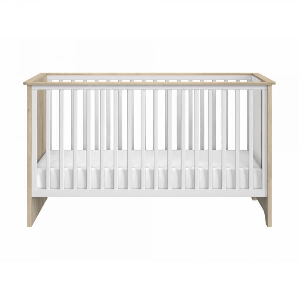 Chambre duo lit bébé évolutif 70x140 cm + commode Sacha Chêne