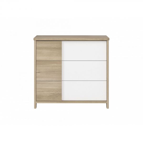 Chambre duo lit bébé évolutif 70x140 cm + commode Sacha Chêne