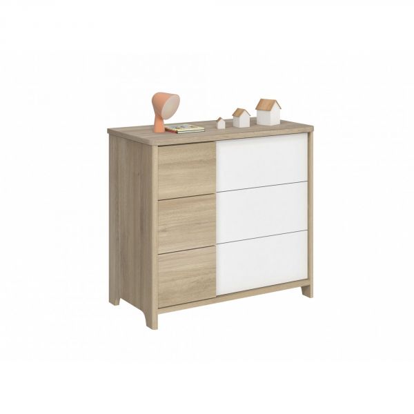 Chambre duo lit bébé évolutif 70x140 cm + commode Sacha Chêne