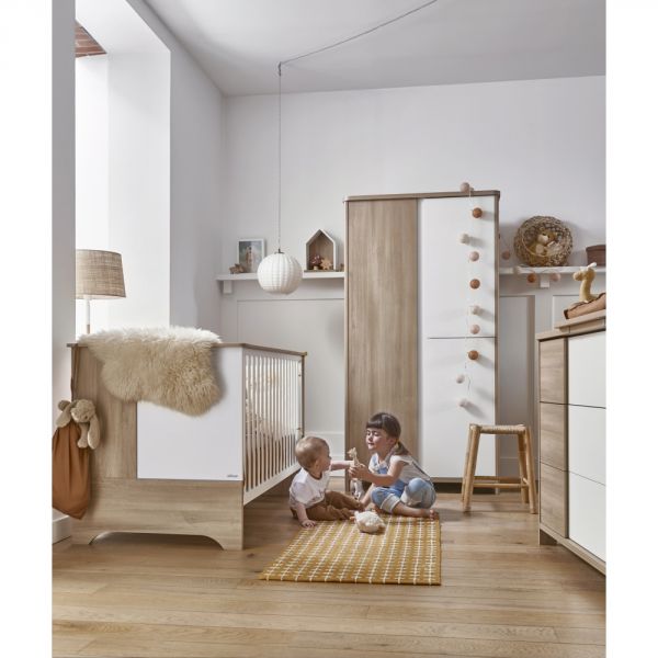 Chambre duo lit bébé évolutif 70x140 cm + commode Sacha Chêne