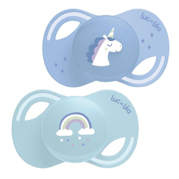 Duo de sucettes anatomiques Licorne et Arc-en-ciel 18 mois et +