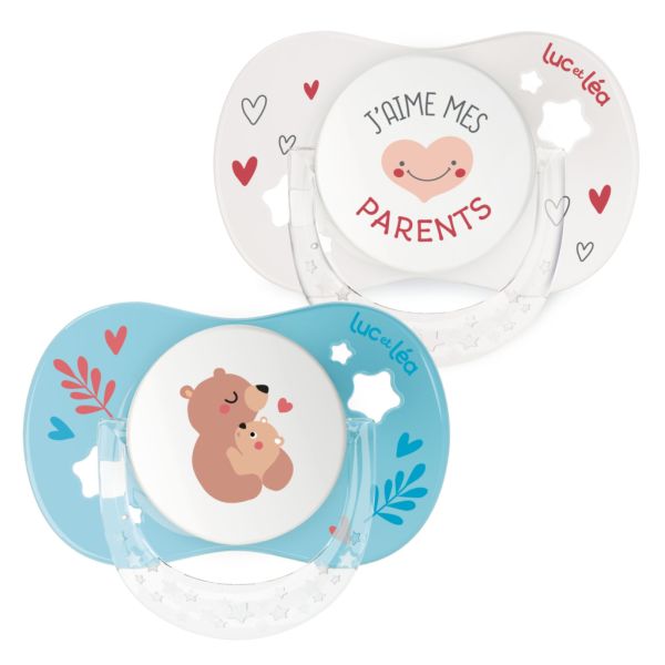 Duo de sucettes anatomiques J’aime mes parents & Petit Ours 0-6 mois