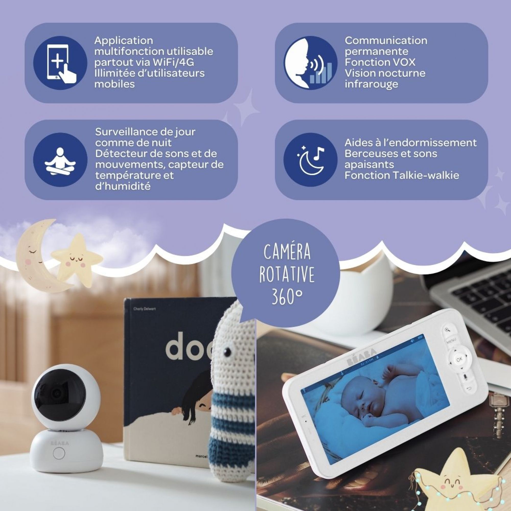 Babyphone vidéo zen premium beaba 2 en 1 : Écran + App Smartphone