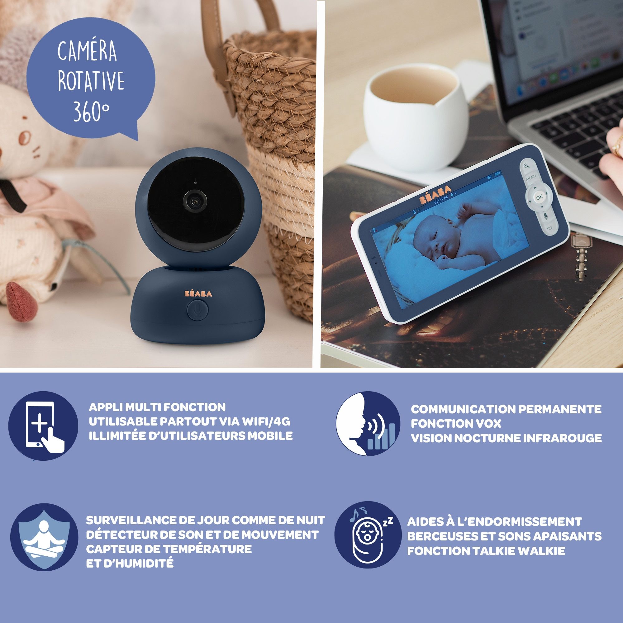 Babyphone BEABA Babyphone zen connecté Surveille le somm…