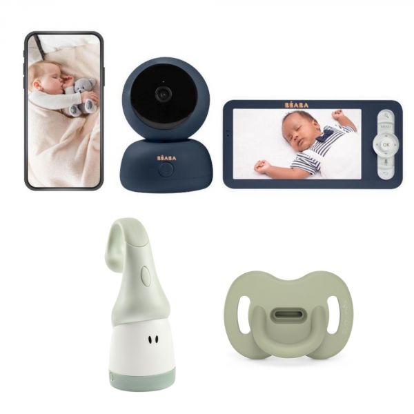 Babyphone Vidéo Zen Premium night blue + Veilleuse Pixie Torch Vert Sauge + Sucette réversible SX Pro 6-18 mois Colour Essence Sauge