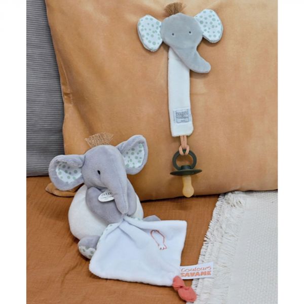 Peluche avec doudou mouchoir Couleurs savane Éléphant