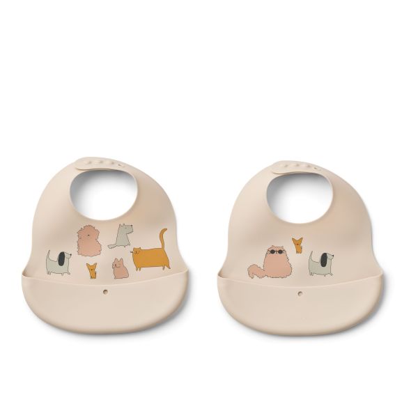 Lot de 2 bavoirs en silicone Ember Cats and Dogs Sandy