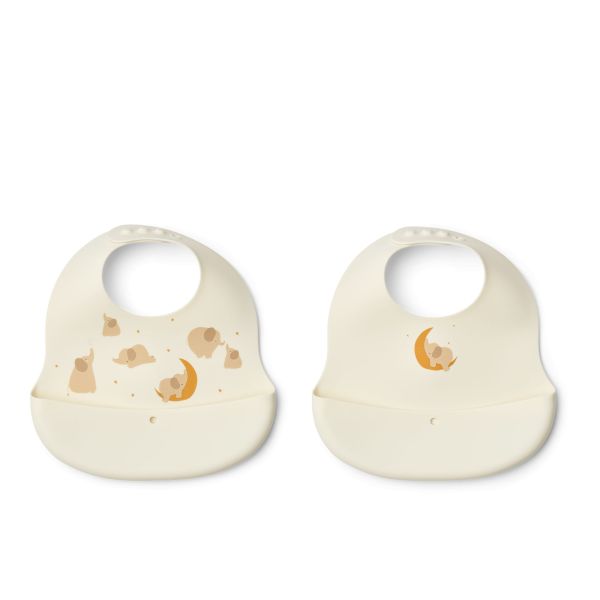Lot de 2 bavoirs en silicone Ember Éléphant Crème de la Crème