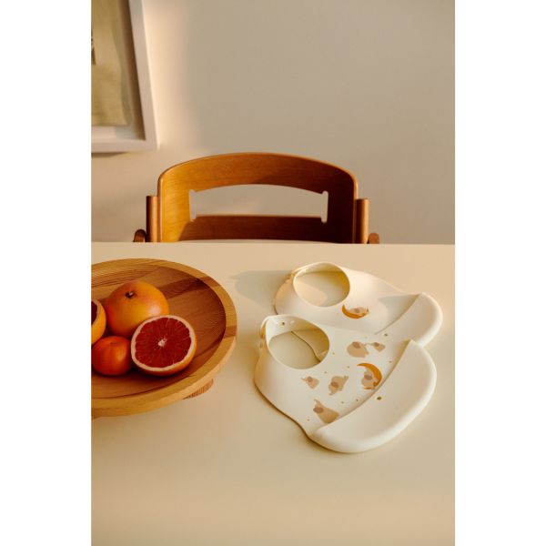 Lot de 2 bavoirs en silicone Ember Éléphant Crème de la Crème