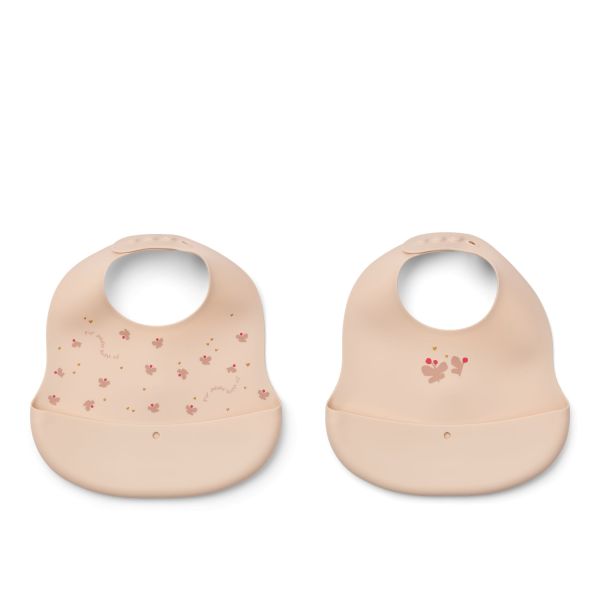 Lot de 2 bavoirs en silicone Ember Mini Butterfly Apple blossom
