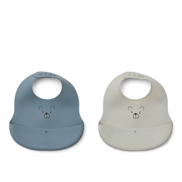 Lot de 2 bavoirs en silicone Ember Mr Bear Dove Blue Whale Blue
