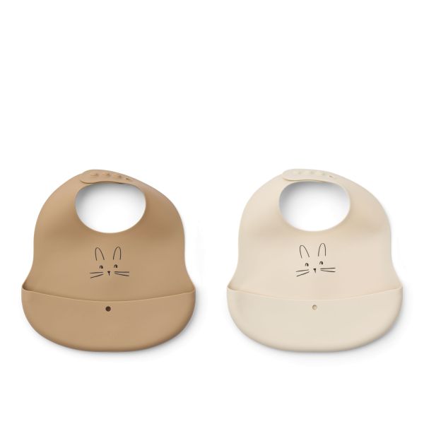 Lot de 2 bavoirs en silicone Ember Rabbit Sandy Oat