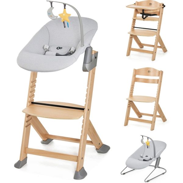 Chaise haute Enock naturelle avec plateau + transat Calmee Grey