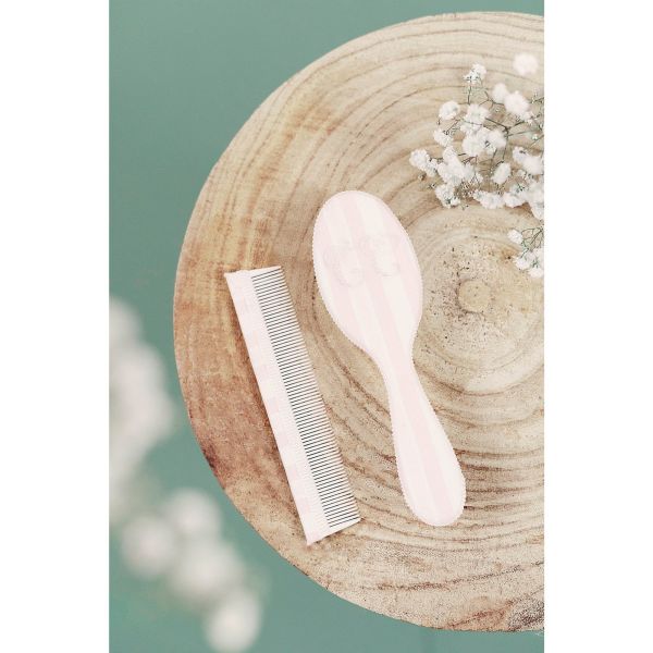Kit brosse et peigne bébé imprimé Garda Rose pâle