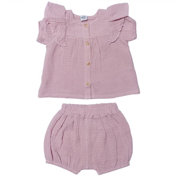 Ensemble Blouse + Short en gaze pétale - 12 mois