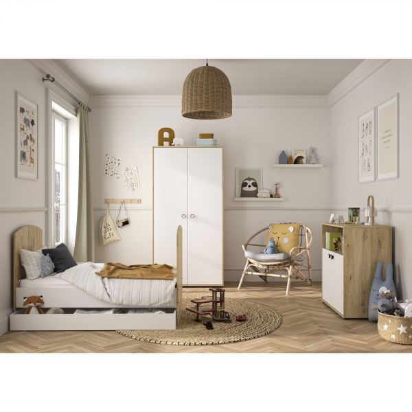 Chambre trio lit bébé 60x120 cm + commode + armoire Arthur