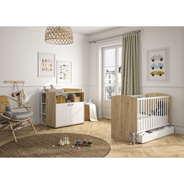 Chambre bébé duo SPARTE : lit bébé évolutif et commode