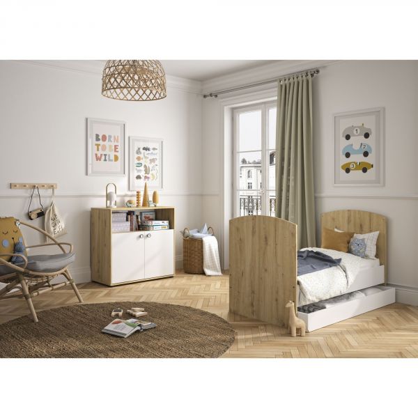 Chambre duo lit bébé évolutif 70x140 cm + commode Arthur