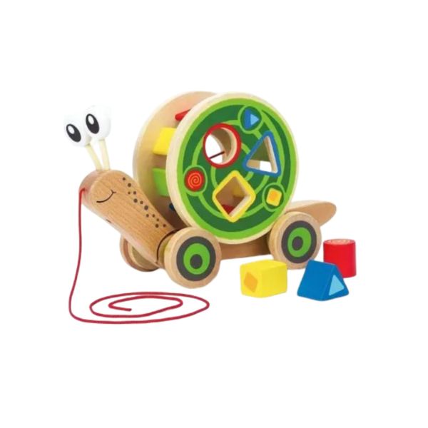 Escargot à tirer avec formes en bois 2-en-1