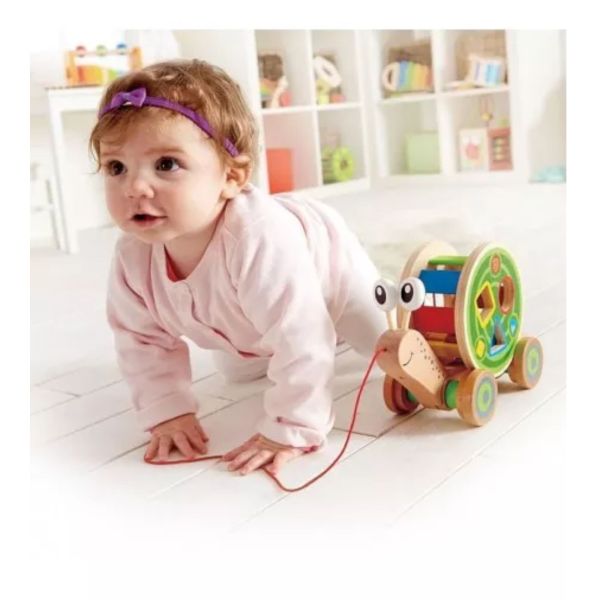 Escargot à tirer avec formes en bois 2-en-1