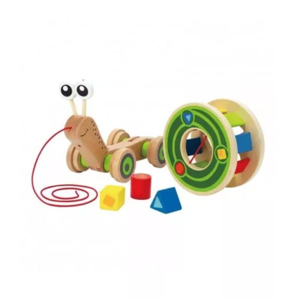 Escargot à tirer avec formes en bois 2-en-1