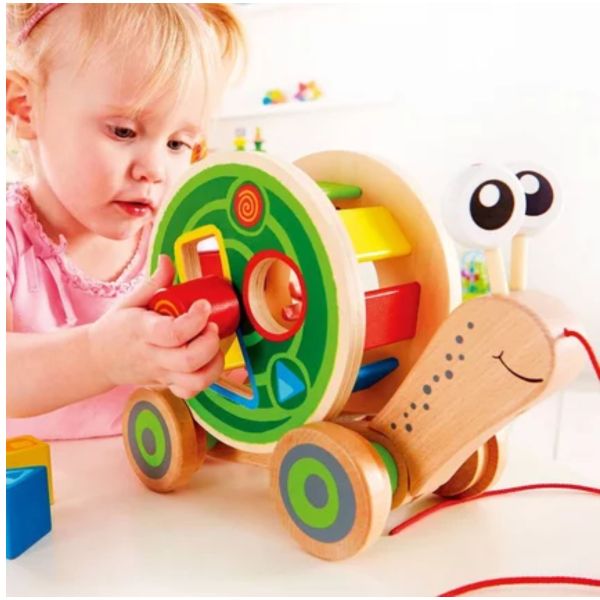 Escargot à tirer avec formes en bois 2-en-1