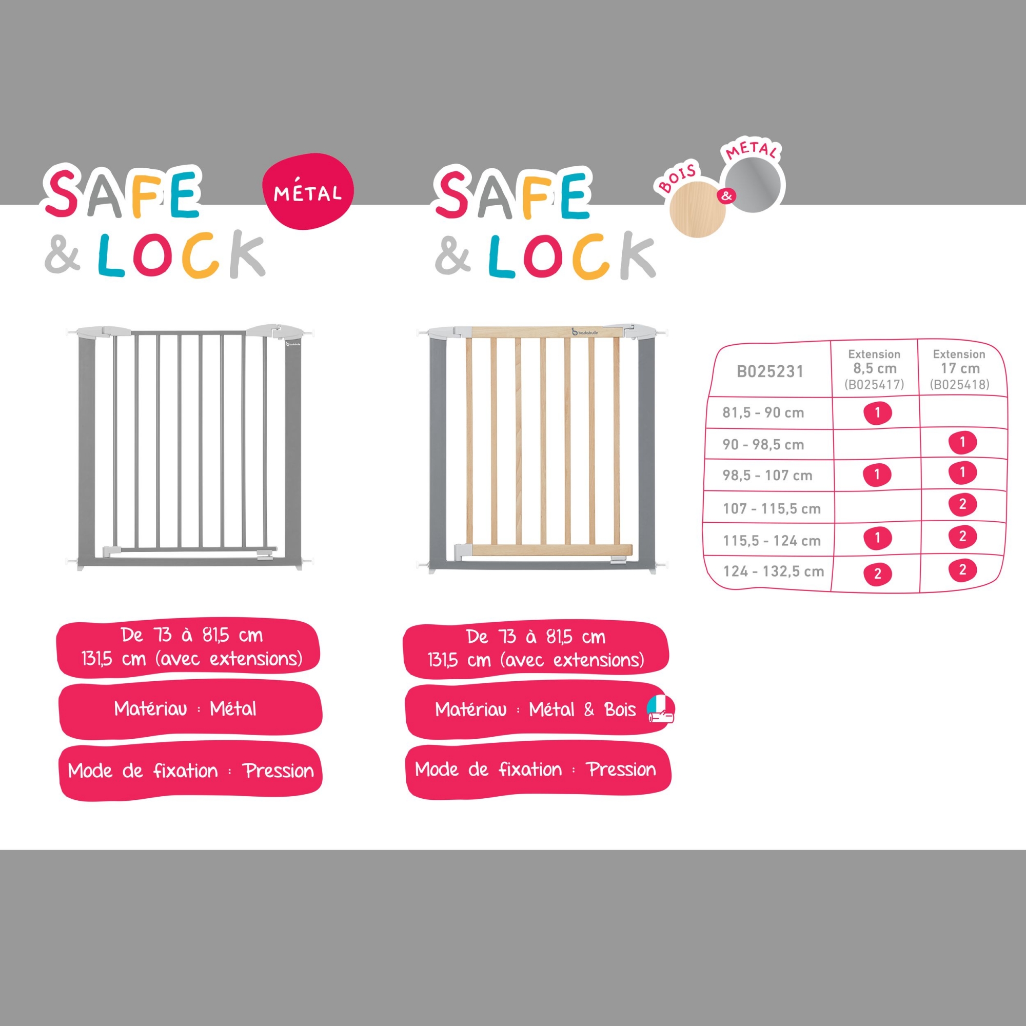 Extension de barrière de sécurité Safe & Lock 7 cm - Made in Bébé