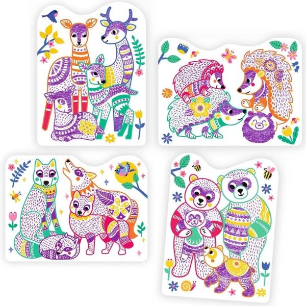Coloriage pour enfant Dessins à révéler Familles de la forêt