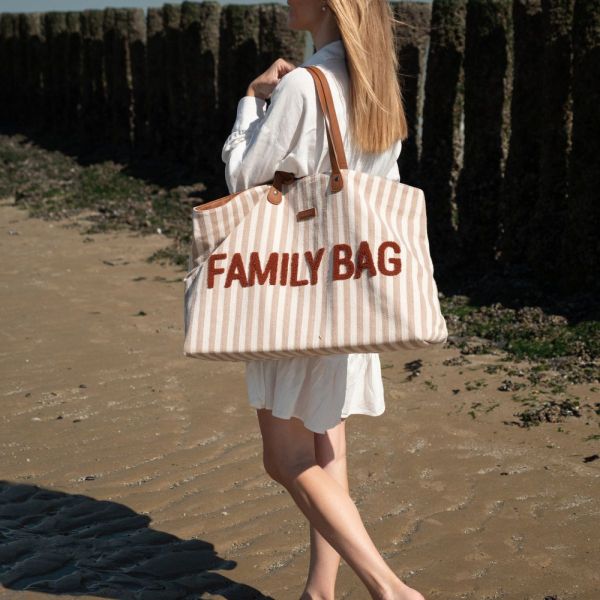 Sac à langer Family Bag à rayures Terracotta et nude