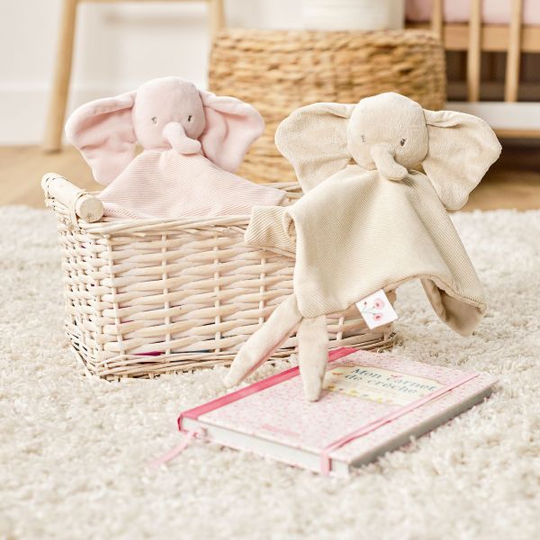 Doudou Fanfan éléphant velours côtelé sable